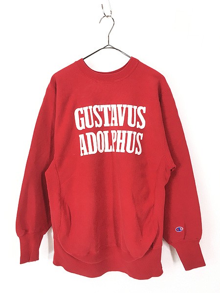 古着 90s USA製 Champion Reverse Weave 「GUSTAVUS ADOLPHUS」 カレッジ 2段 プリント リバース スウェット 赤 L 古着