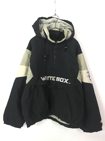 古着 90s MLB Chicago White Sox ホワイトソックス ハーフジップ パデット ナイロン ジャケット パーカー M 古着