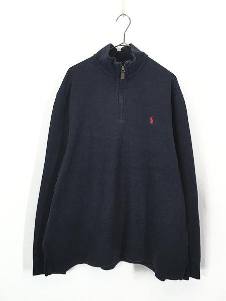 古着 Polo Ralph Lauren ワンポイント ハーフジップ コットン ニット セーター 紺 XL 古着の通販は