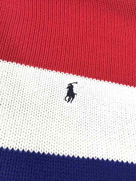 古着 90s Polo Ralph Lauren トリコロール ボーダー コットン ニット