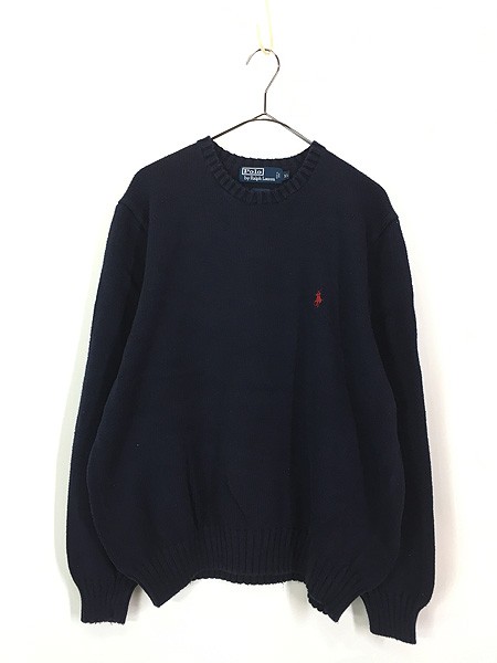 古着 Polo Ralph Lauren ワンポイント コットン ニット セーター 紺 XL 古着の通販は 5,581円