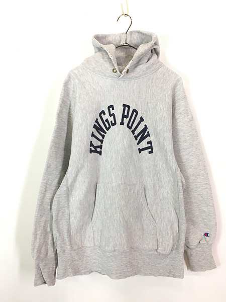 古着 90s USA製 Champion Reverse Weave 「KINGS POINT」 染み込み ミリタリー リバース パーカー L 古着