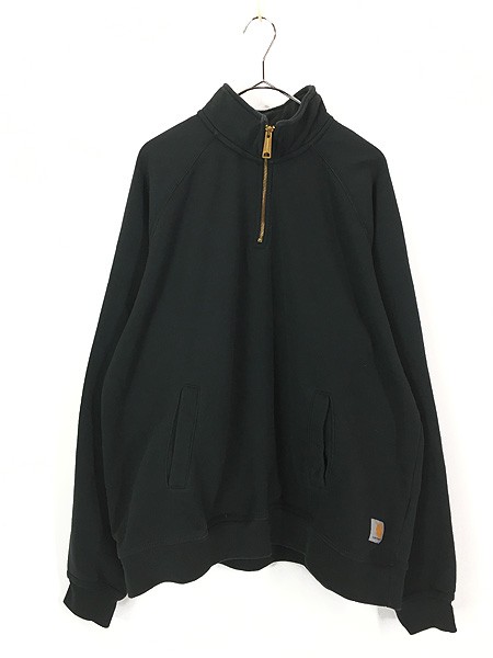 古着 Carhartt ハーフジップ ラグラン スウェット トレーナー 黒 XL