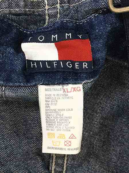 古着 TOMMY HILFIGER ゴム ショルダー ベルト デニム オーバーオール M