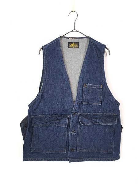 古着 70s K-mart 濃紺 100%コットン デニム ハンティング ゲーム ベスト XL位の通販は 7,590円