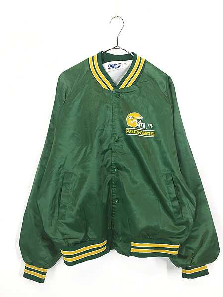 古着 90s USA製 NFL Green Bay Packers パッカーズ 光沢 サテン スタジャン ジャケット XL 古着