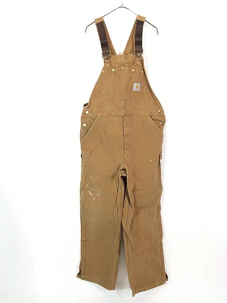 古着 90s USA製 Carhartt ペンキ ブラウン ダック Wニー ワーク オーバーオール W39 L30 古着の通販はワーク・カーゴパンツ