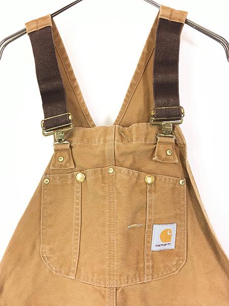 古着 90s USA製 Carhartt ペンキ ブラウン ダック Wニー ワーク オーバーオール W39 L30 古着の通販は