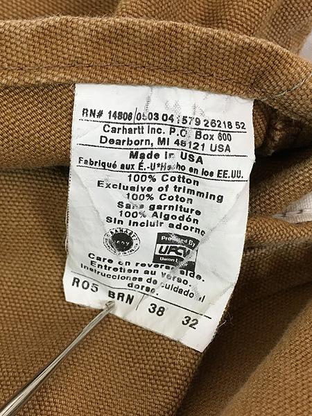 古着 90s USA製 Carhartt ペンキ ブラウン ダック Wニー ワーク オーバーオール W39 L30 古着の通販は