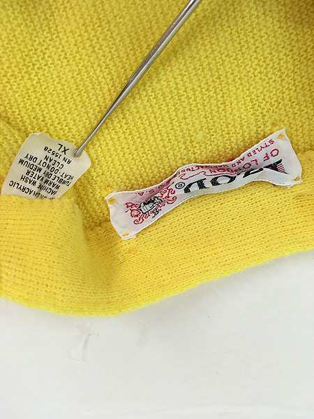 古着 70s USA製 IZOD of LONDON ワニ パッチ アクリル ニット カーディガン イエロー XLの通販は