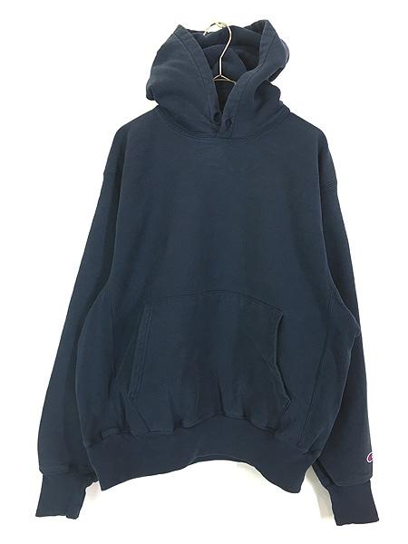古着 00s Champion Reverse Weave 目なし リバース スウェット パーカー 紺 M 古着