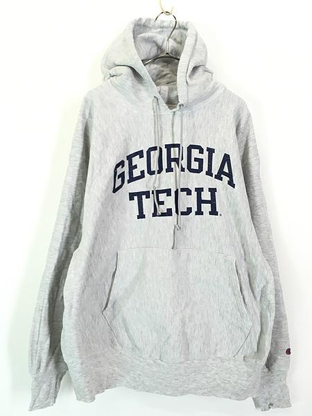 古着 90s Champion 「IA TECH」 2段 カレッジ リバース スウェット パーカー XL 古着