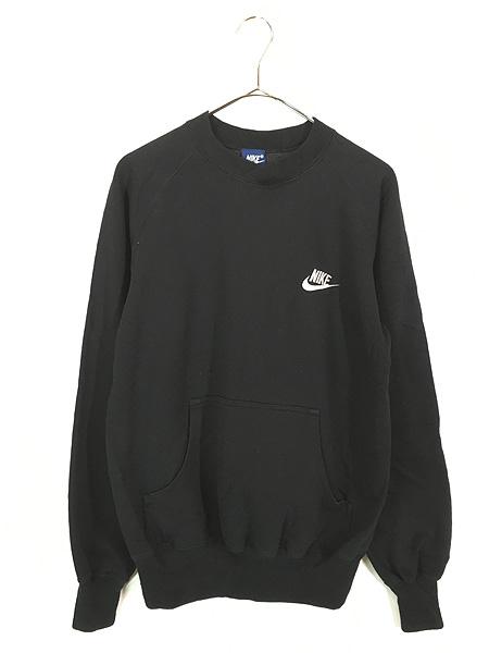 古着 80s NIKE スウォッシュ ワンポイント 刺しゅう ポケット付 スウェット トレーナー 黒 S 古着の通販は