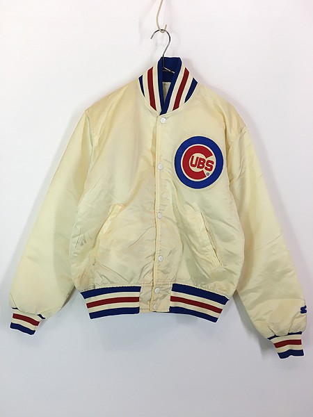 古着 80s USA製 STARTER MLB Chicago Cubs カブス 光沢 サテン スタジャン ジャケット M 古着