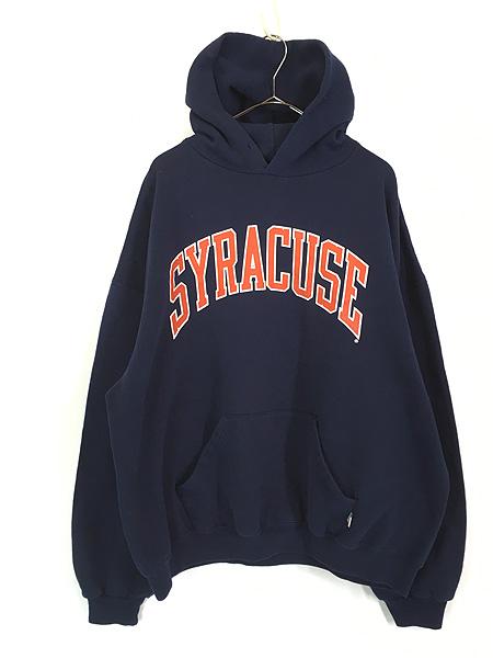 古着 90s Russell 「SYRACUSE」 カレッジ セットイン スウェット パーカー ネイビー XXLの通販は 9,900円