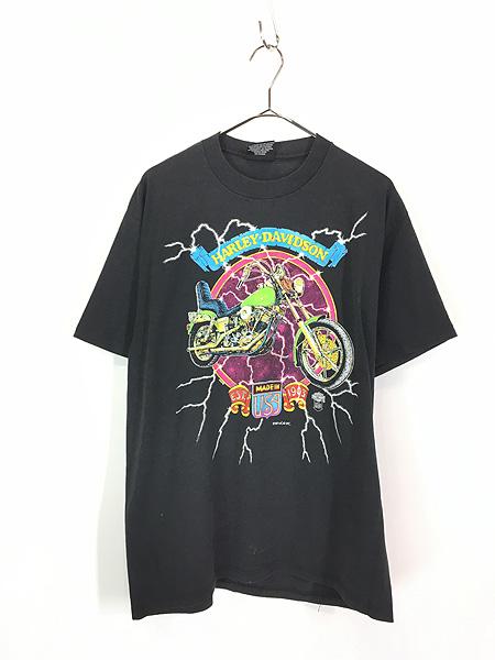 古着 90s HARLEY DAVIDSON バイク サンダー グラフィック Tシャツ L 古着