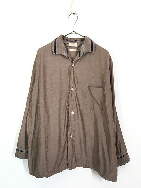 古着 60s Idle Hour by Enro イタリアンカラー 開襟 ボックス ネップ シルク パジャマ シャツ L