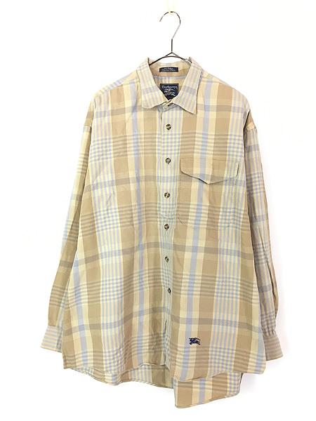 古着 90s USA製 Burberrys ワンポイント ハウス チェック コットン シャツ XL