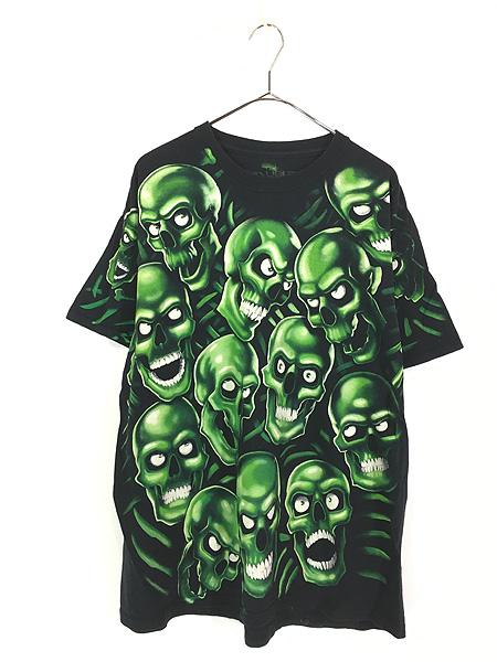 古着 LIQUID BLUE スカル パイル グラフィック オールオーバー Tシャツ XL 古着の通販は