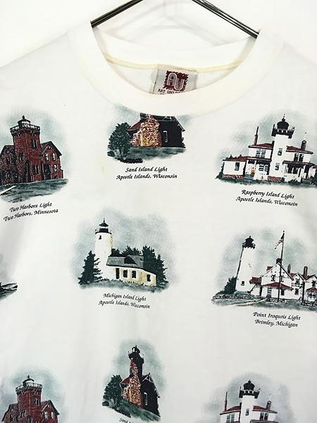 古着 90s USA製 Art Unlimited 灯台 マルチ 総柄 アート 100%コットン Tシャツ M 古着の通販は 古着 90s USA製 Art Unlimited 灯台 マルチ 総柄 アート 100%コットン Tシャツ M 古着の通販は