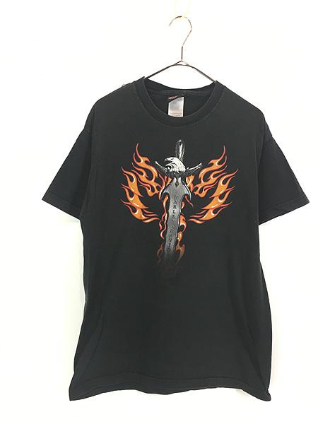 古着 00s USA製 HARLEY DAVIDSON ファイヤー イーグル ソード バー&シールド Tシャツ M 古着
