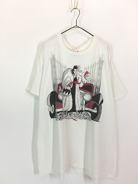 古着 90s USA製 Disney 101匹わんちゃん ヴィランズ クルエラ クラシックカー Tシャツ XL位 古着