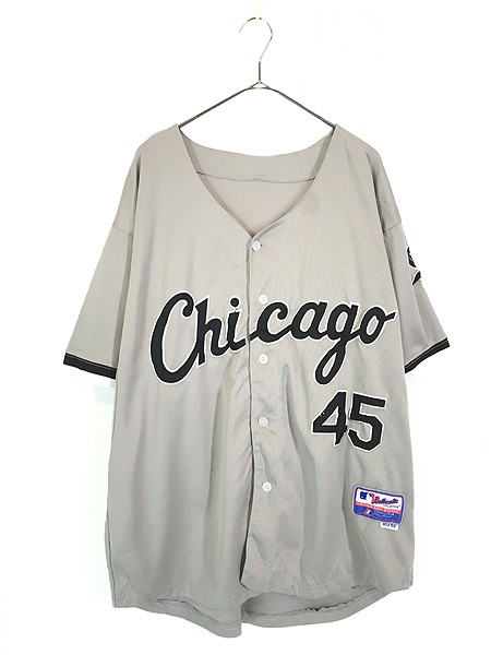 古着 MLB Chicago White Sox ホワイトソックス No45 「JORDAN」 メッシュ ベースボール シャツ 50 古着