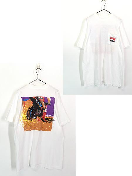 古着 90s Marlboro マルボロ バイク ビビッド アート ポケット Tシャツ ポケT XL位 古着