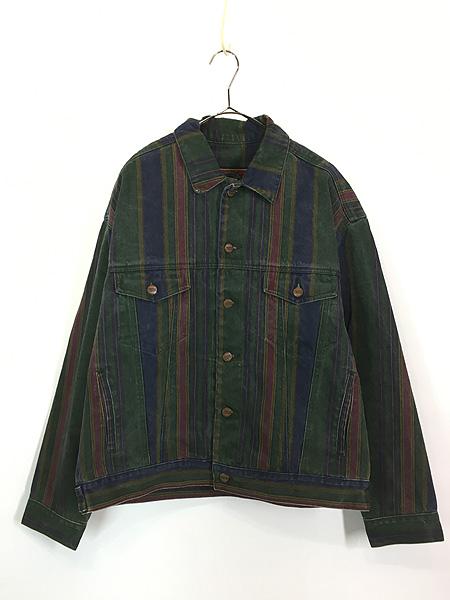 古着 90s STRUCTURE マルチ ストライプ デニム トラッカー ジャケット Gジャン M