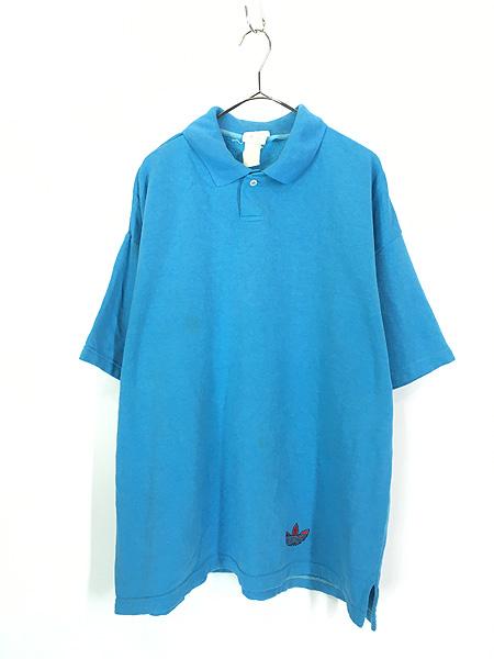 古着 90s adidas トレフォイル ワンポイント ソリッド スウェット ポロシャツ 水色 XL位 古着の通販は 6,600円