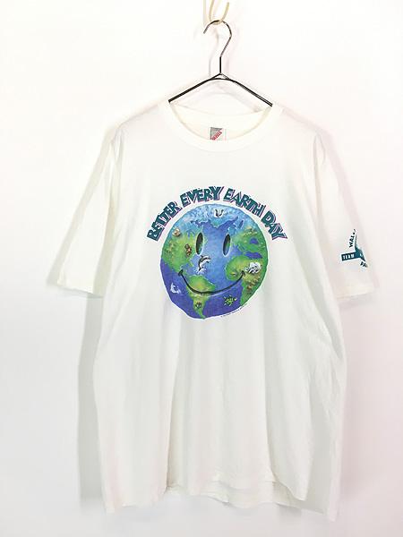 古着 90s USA製 WAL MART 「BETTER EVERY EARTH DAY」 地球 スマイル ストア Tシャツ XL 古着の通販は 5,544円