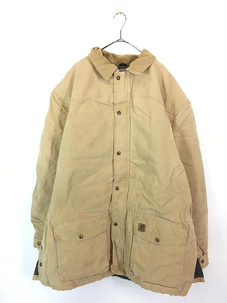 古着 90s Carhartt 裏地 チェック ブランケット ウエスタンヨーク ブラウン ダック ミドル ジャケット XXL Tall 古着