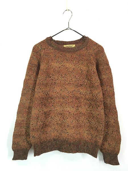 古着 90s ペルー製 Paul Stuart 渦巻 総柄 100% アルパカ ニット セーター S