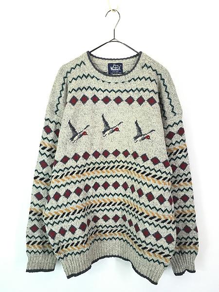 古着 80s WoolRich 鳥 バード マルチ パターン ウール ニット セーター XLの通販は