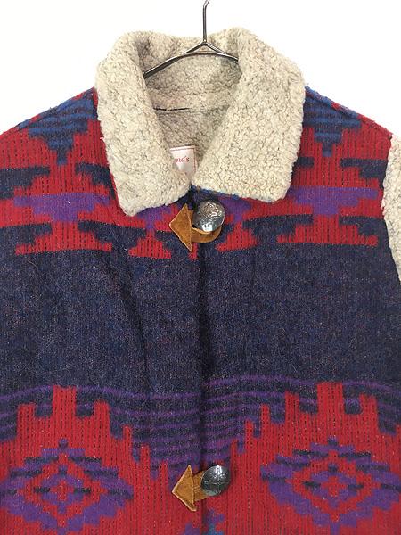 古着 90s- USA製 P.L.Greene's コンチョボタン ボア ライナー ネイティブ チマヨ ウール ブランケット ベスト S