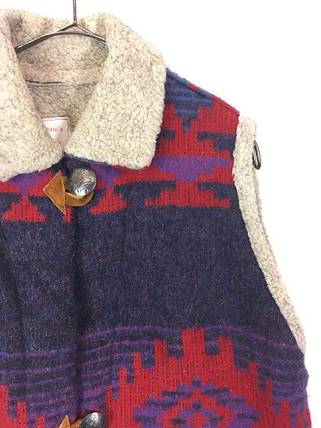 古着 90s- USA製 P.L.Greene's コンチョボタン ボア ライナー ネイティブ チマヨ ウール ブランケット ベスト S