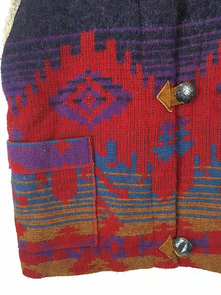 古着 90s- USA製 P.L.Greene's コンチョボタン ボア ライナー ネイティブ チマヨ ウール ブランケット ベスト S