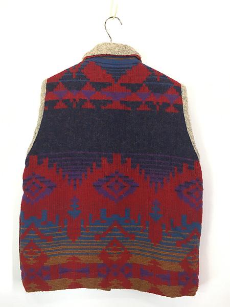 古着 90s- USA製 P.L.Greene's コンチョボタン ボア ライナー ネイティブ チマヨ ウール ブランケット ベスト S