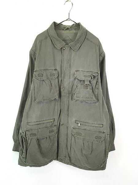 古着 80s Eddie Bauer 多ポケット 比翼 コットン ハンティング ジャケット & ベスト 2way XLの通販は