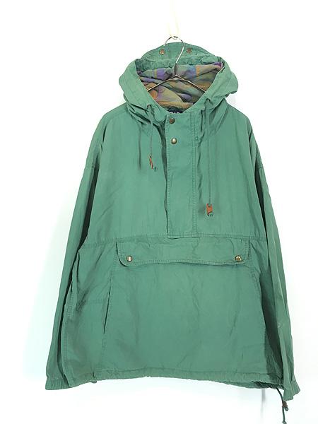 古着 90s GAP チェック ライナー コットン ハーフジップ アノラック パーカー ジャケット フーディー L