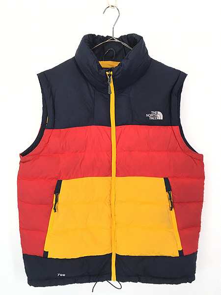 古着 TNF The North Face カラフル クレイジー パターン 700フィル パワー グース ダウン ベスト L 古着の通販は