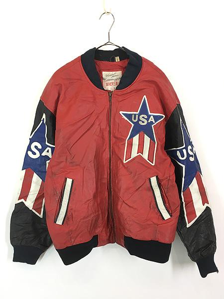 MICHAEL HOBAN マイケルホーバン レザージャケット 星条旗 USA MICHAEL HOBAN マイケルボーバンレザージャケット スタジャン 星条旗