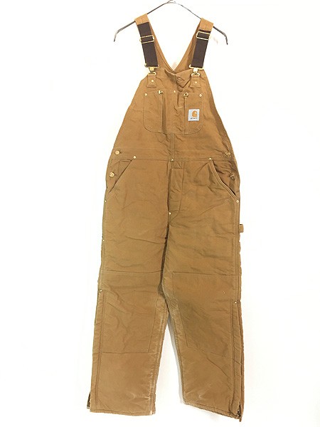 古着 Carhartt 防寒 パデット ブラウン ダック Wニー ワーク オーバーオール W36 L30 古着の通販は