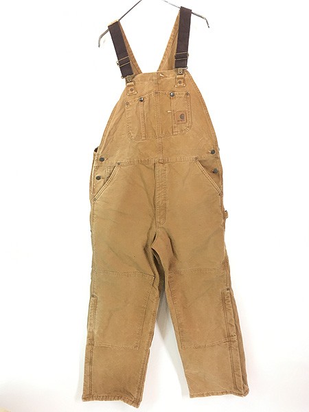 古着 Carhartt 防寒 パデット ブラウン ダック Wニー ワーク オーバーオール W38 L29 古着の通販は
