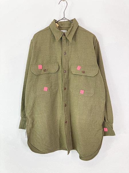 古着 Deadstock!! 30s 米軍 US ARMY M-1934 エルボーパッチ ミリタリー ウール マスタード シャツ 15 1/2?Aの通販は