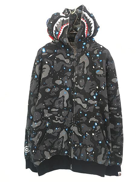 古着 90s A BATHING APE 初期 Space Camo スペース カモ 迷彩 アイパッチ フルジップ スウェット ジャージ シャーク パーカー XL位