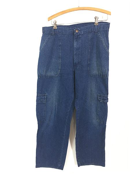 古着 80s USA製 SASSON 丸パチポケ ブルー デニム カーゴ パンツ ジーンズ ワイドテーパード W34 L29