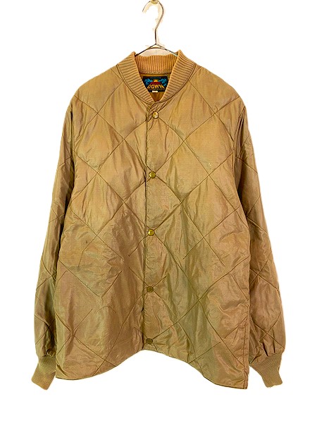 古着 60s Eddie Bauer Bauer Down リップストップ シェル グース ダウン カーディガン インナー ジャケット ゴールド!! M