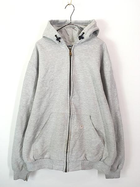 古着 90s Carhartt 裏地 メッシュ ワンポイント 刺しゅう スウェット ジップ パーカー グレー L Tall 古着