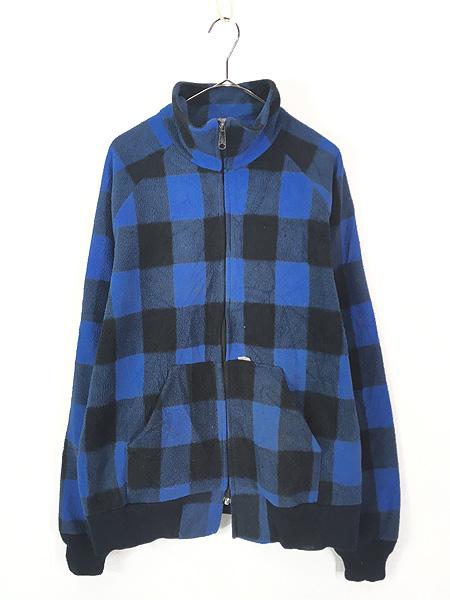 古着 80s USA製 Carhartt 青×黒 ブロック チェック ラグラン フリース ジャケット XL Tall 古着